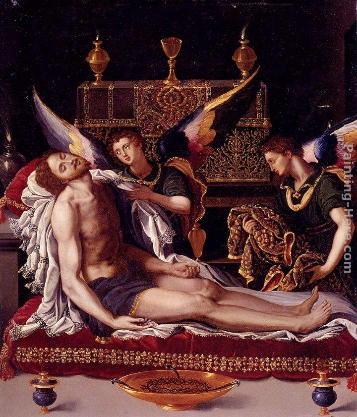 Dead Christ Attended By Two Angels painting - Alessandro Allori Dead Christ Attended By Two Angels art painting